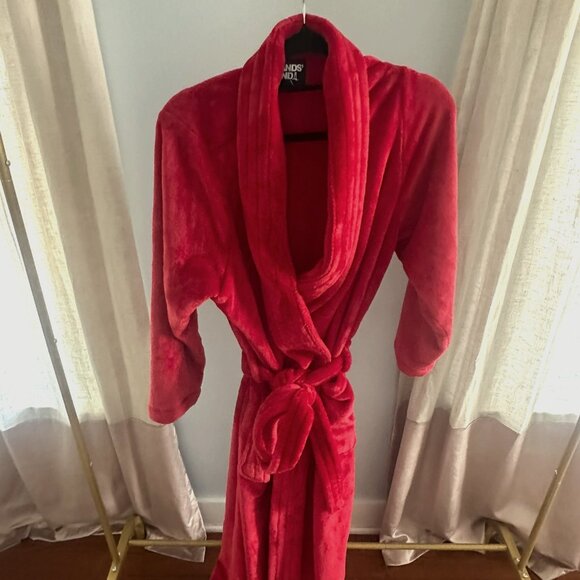 Women's Plus Size Red Cozy Plush Long Wrap Robe - Picture 1 of 2